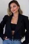 QUZU DANTEL GARNİLİ CROP BLAZER CEKET SİYAH