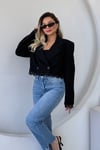 QUZU DANTEL GARNİLİ CROP BLAZER CEKET SİYAH
