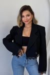 QUZU DANTEL GARNİLİ CROP BLAZER CEKET SİYAH