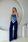 SAKS MAVİ ARKADAN BAĞLAMALI ASİMETRİK MENDİL BLUZ
