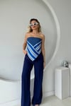 SAKS MAVİ ARKADAN BAĞLAMALI ASİMETRİK MENDİL BLUZ