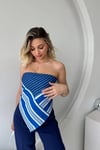 SAKS MAVİ ARKADAN BAĞLAMALI ASİMETRİK MENDİL BLUZ