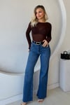 YARIM FLARE KEMERLİ LİKRALI KOT PANTOLON