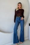 YARIM FLARE KEMERLİ LİKRALI KOT PANTOLON