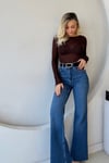 YARIM FLARE KEMERLİ LİKRALI KOT PANTOLON