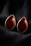 Altın Kaplama Çelik Çerçeveli Retro Bordo Reçine Butik Küpe
