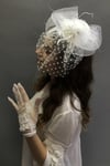 Beyaz Boncuklu Eldiven Puantiyeli Vualet Nikah Şapkası