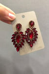 Bordo Kristal Taşlı Sarı Oval Küpe