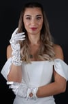 Çift Fiyonklu Saten Gelin Eldiveni Kısa Nikah Abiye Aksesuar