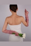 Gül Kurusu Uzun Şık Gelin Eldiveni Tül Eldiven Nikah/Düğün/Parti/Kostüm Eldiveni