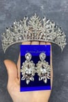 Gümüş Danver Taşlı Gelin Tacı Ve Abiye Küpe Seti