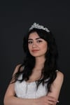 Gümüş Rengi Kristal Taşlı Kına, Gelin Tacı ve Küpe Takımı