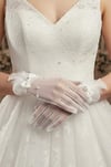 Hayal Tül İnci Sarkıtlı ve Tüy Detaylı Kristal Taşlı Nikah Gelin Eldiveni