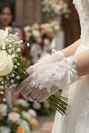 Isabella Ekru Dantel Tüylü İnci Detaylı Abiye Eldiven