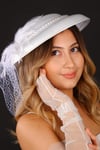 Kırık Beyaz Vualet Nikah Şapkası Devin İncili Gelin Aksesuarı Ve Tül Eldiven