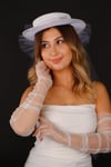 Kırık Beyaz Vualet Nikah Şapkası İzem İncili Gelin Aksesuarı ve Gelin Eldiveni