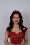 Kırmızı Talya Çift Sıralı Boncuklu Gelin Kına Tacı