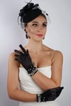 Kısa Saten Gelin Eldiveni Düğün Nikah Aksesuarı Fascinator Şapka Seti