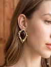 Retro Moda Toptan Bijuteri Küpe - Koyu Kahve Elmas Formlu Düğme Model