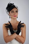 Saten  Gelin Eldiveni Düğün Nikah Aksesuarı Fascinator Şapka Seti