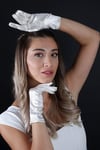 Saten Kısa Abiye Eldiven Opera 21 Cm Boy Nişan Düğün Balo Gece Elbisesi Şık Aksesuar