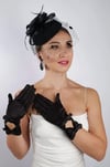 Siyah Dantelli Gelin Eldiveni Düğün Nikah Aksesuarı Fascinator Şapka Seti