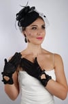 Siyah Dantelli Gelin Eldiveni Düğün Nikah Aksesuarı Fascinator Şapka Seti
