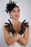 Siyah Kısa Dantelli Gelin Eldiveni Düğün Nikah Aksesuarı Fascinator Şapka Seti