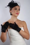 Siyah Kısa Gelin Eldiveni Düğün Nikah Aksesuarı Fascinator Şapka Seti