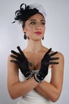 Siyah Kısa İncili Gelin Eldiveni Düğün Nikah Aksesuarı Fascinator Şapka Seti