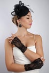 Siyah Parmaksız Dantel Gelin Eldiveni Düğün Nikah Aksesuarı Fascinator Şapka Seti