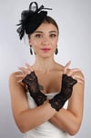 Siyah Parmaksız Dantel Gelin Eldiveni Düğün Nikah Aksesuarı Fascinator Şapka Seti