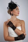 Siyah Parmaksız Dantel Gelin Eldiveni Düğün Nikah Aksesuarı Fascinator Şapka Seti