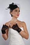 Siyah Parmaksız Dantelli Gelin Eldiveni Düğün Nikah Aksesuarı Fascinator Şapka Seti