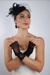 Siyah Parmaksız Dantelli Gelin Eldiveni Düğün Nikah Aksesuarı Fascinator Şapka Seti