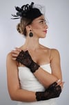 Siyah Parmaksız Dantelli Gelin Eldiveni Düğün Nikah Aksesuarı Fascinator Şapka Seti