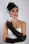 Siyah Saten Çift Fiyonk Kısa Gelin Eldiveni Düğün Nikah Aksesuarı Fascinator Şapka