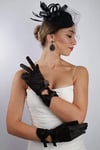 Siyah Saten Çift Fiyonklu Gelin Eldiveni Düğün Nikah Aksesuarı Fascinator Şapka Seti