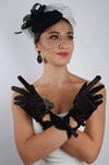 Siyah Saten Çift Fiyonklu Gelin Eldiveni Düğün Nikah Aksesuarı Fascinator Şapka Seti