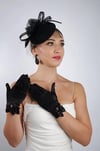 Siyah Saten Kısa Gelin Eldiveni Düğün Nikah Aksesuarı Fascinator Şapka Seti