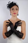 Siyah Saten Kısa Gelin Eldiveni Düğün Nikah Aksesuarı Fascinator Şapka Se