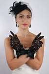 Siyah Tül Taşlı Abiye Eldiven ve Tüylü Fascinator Şapka Seti