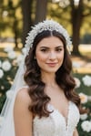 Tasarım Kristal Boncuk Ve İncili Yoğun İşlemeli Gelin Kına Tacı Düğün Nişan Saç Aksesuarı