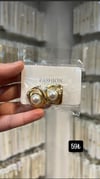 Toptan Gold Kaplama Kare Çerçeveli İncili Çelik Küpe - Paslanmaz Seri