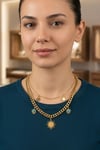 Toptan İkili Güneş Figürlü Çelik Kolye - Italyan Zincir Kombinli