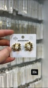 Toptan İncili Organik Dokulu Çelik Küpe - Gold Antik Model