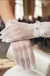Tül Gelin Eldiveni-Tül Fiyonk ve Markiz Taş Detaylı Nikah Eldiveni