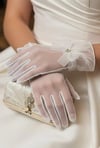 Tül Gelin Eldiveni-Tül Fiyonk ve Markiz Taş Detaylı Nikah Eldiveni