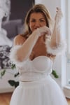 Uzun Tüylü Gelin Eldiveni Dirsek Boyu Şeffaf Tül Nikah Eldiveni