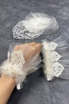 Vualet Nikah Şapkası Gelin Aksesuarı Ve Lavin Tüylü Çift Bilek Aksesuar